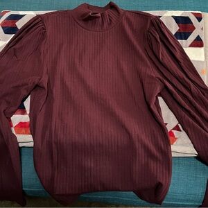 Women's Burgundy Mock neck Ribbed Top